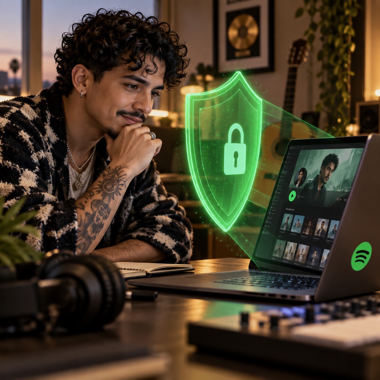 Ilustración editorial: Spotify prueba una capa para proteger tu perfil de artista